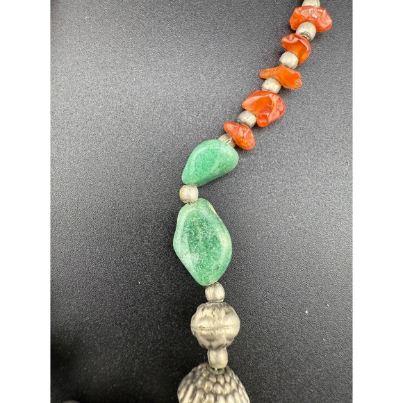 Vintage Tibetan Necklace‎ Earrings Set Green Orange Silver Tone Clip Ons 18" - Picture 7 of 16